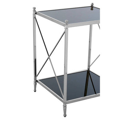Orsina Hoffmann Black Mirrored Glass 2-Tier Side Table | Silver Metal