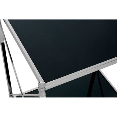 Orsina Hoffmann Black Mirrored Glass 2-Tier Side Table | Silver Metal