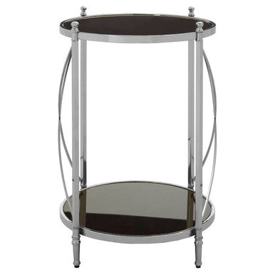 Orsina Hoffmann 2-Tier Round Side Table | Black Mirrored Glass & Silver