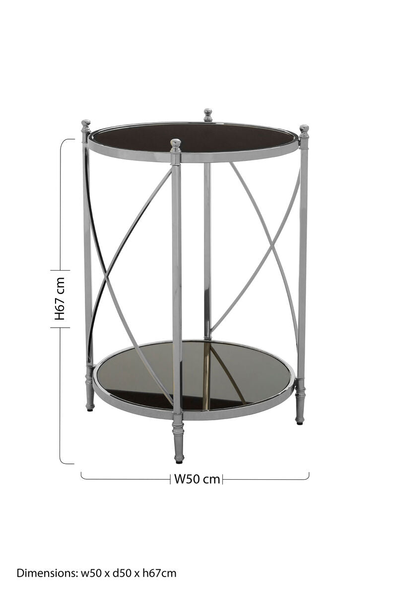 Orsina Hoffmann 2-Tier Round Side Table | Black Mirrored Glass & Silver