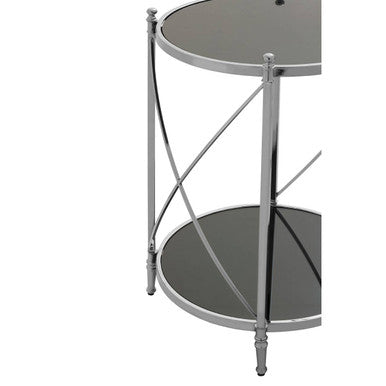 Orsina Hoffmann 2-Tier Round Side Table | Black Mirrored Glass & Silver