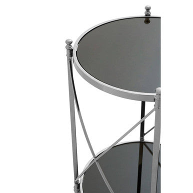 Orsina Hoffmann 2-Tier Round Side Table | Black Mirrored Glass & Silver