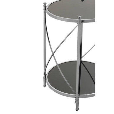 Orsina Hoffmann 2-Tier Round Side Table | Black Mirrored Glass & Silver