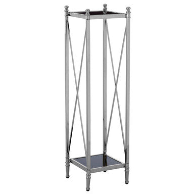 Orsina Hoffmann 2-Tier Plant Stand – Black Mirrored Glass & Silver Metal