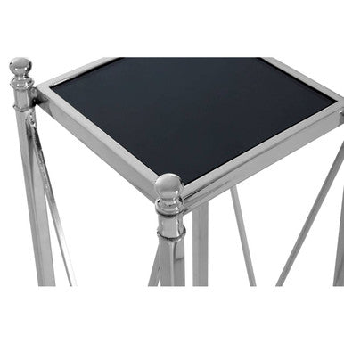 Orsina Hoffmann 2-Tier Plant Stand – Black Mirrored Glass & Silver Metal