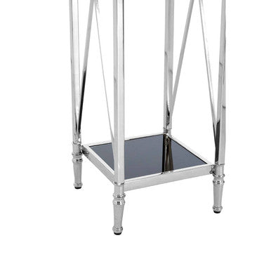 Orsina Hoffmann 2-Tier Plant Stand – Black Mirrored Glass & Silver Metal