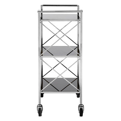 Orsina Hoffmann 3-Tier Bar Cart – Black Mirrored Glass & Silver