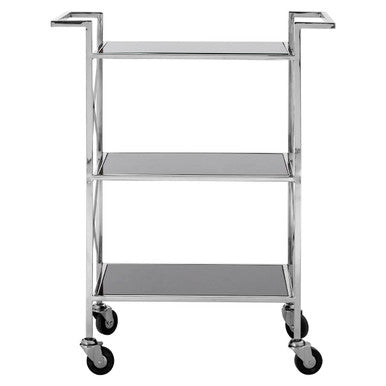 Orsina Hoffmann 3-Tier Bar Cart – Black Mirrored Glass & Silver