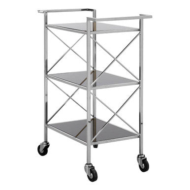 Orsina Hoffmann 3-Tier Bar Cart – Black Mirrored Glass & Silver