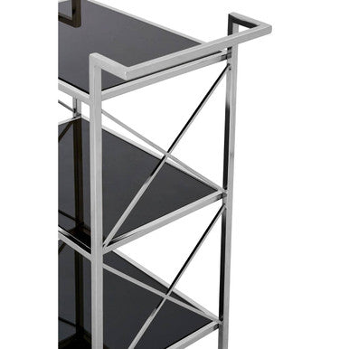 Orsina Hoffmann 3-Tier Bar Cart – Black Mirrored Glass & Silver