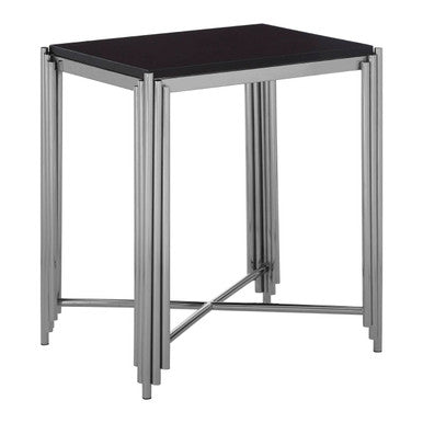 Orsina Clarice Art Deco Side Table | Black Granite & Silver Finish