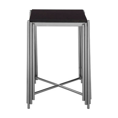 Orsina Clarice Art Deco Side Table | Black Granite & Silver Finish