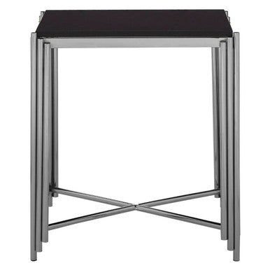Orsina Clarice Art Deco Side Table | Black Granite & Silver Finish
