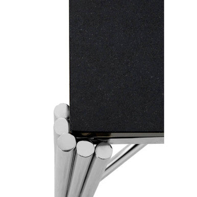 Orsina Clarice Art Deco Side Table | Black Granite & Silver Finish