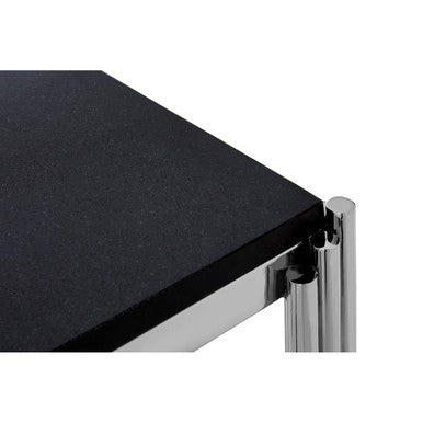 Orsina Clarice Art Deco Side Table | Black Granite & Silver Finish