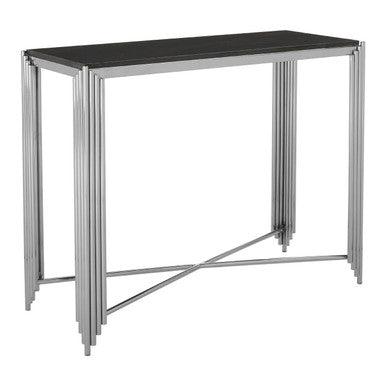 Orsina Clarice Art Deco Console Table | Black Granite & Silver