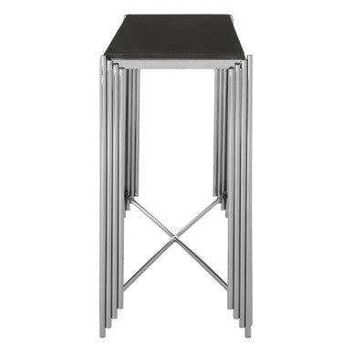 Orsina Clarice Art Deco Console Table | Black Granite & Silver
