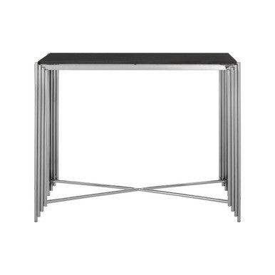 Orsina Clarice Art Deco Console Table | Black Granite & Silver