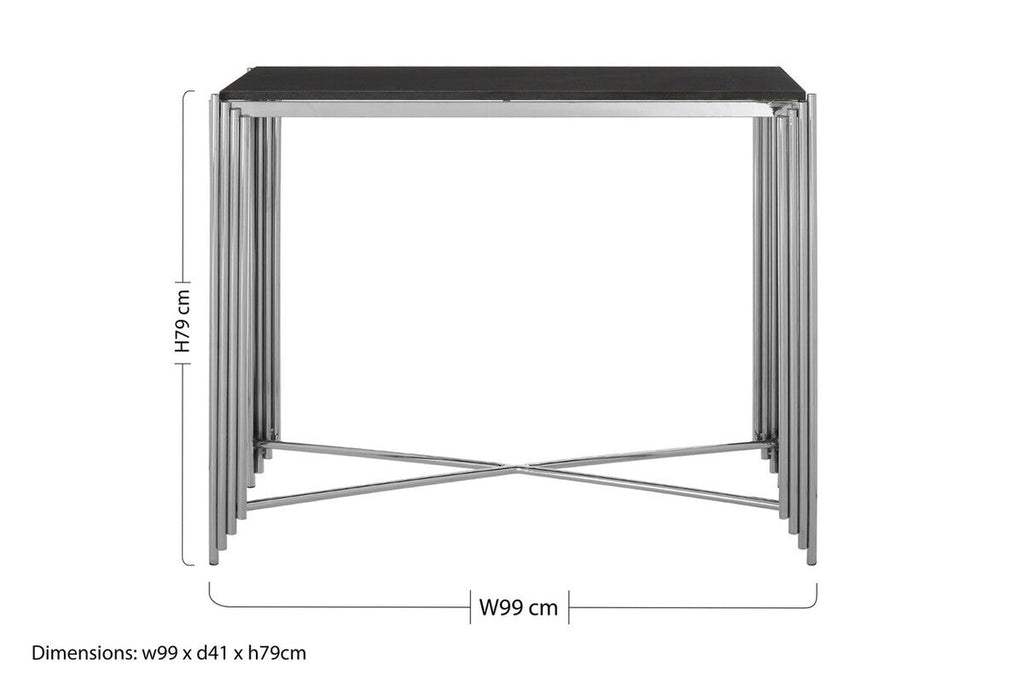 Orsina Clarice Art Deco Console Table | Black Granite & Silver