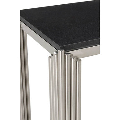 Orsina Clarice Art Deco Console Table | Black Granite & Silver