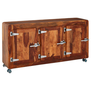 Orsina Marwar Sheesham Wood Sideboard | Mobile 3-Door Storage Cabinet