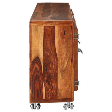 Orsina Marwar Sheesham Wood Sideboard | Mobile 3-Door Storage Cabinet