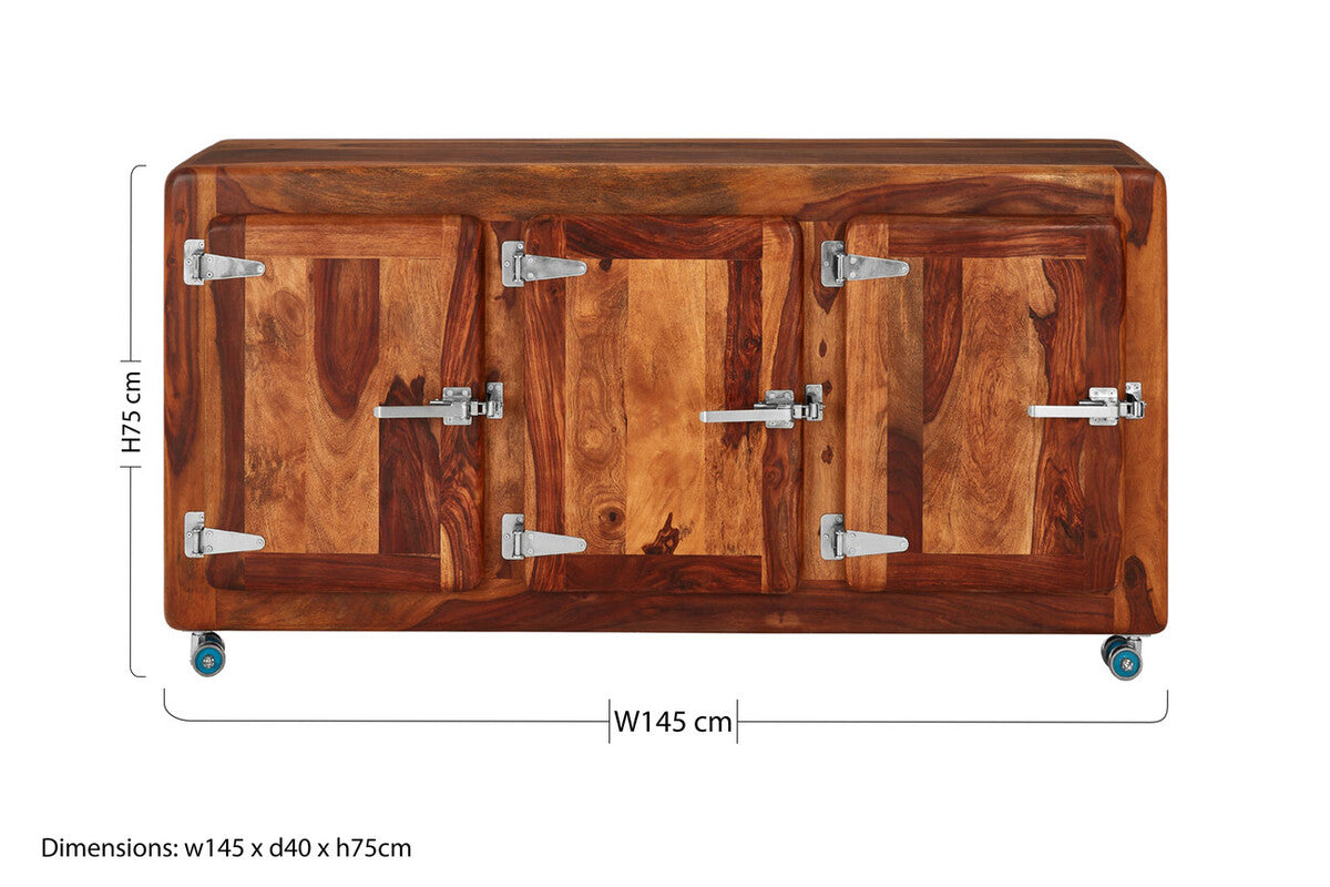 Orsina Marwar Sheesham Wood Sideboard | Mobile 3-Door Storage Cabinet