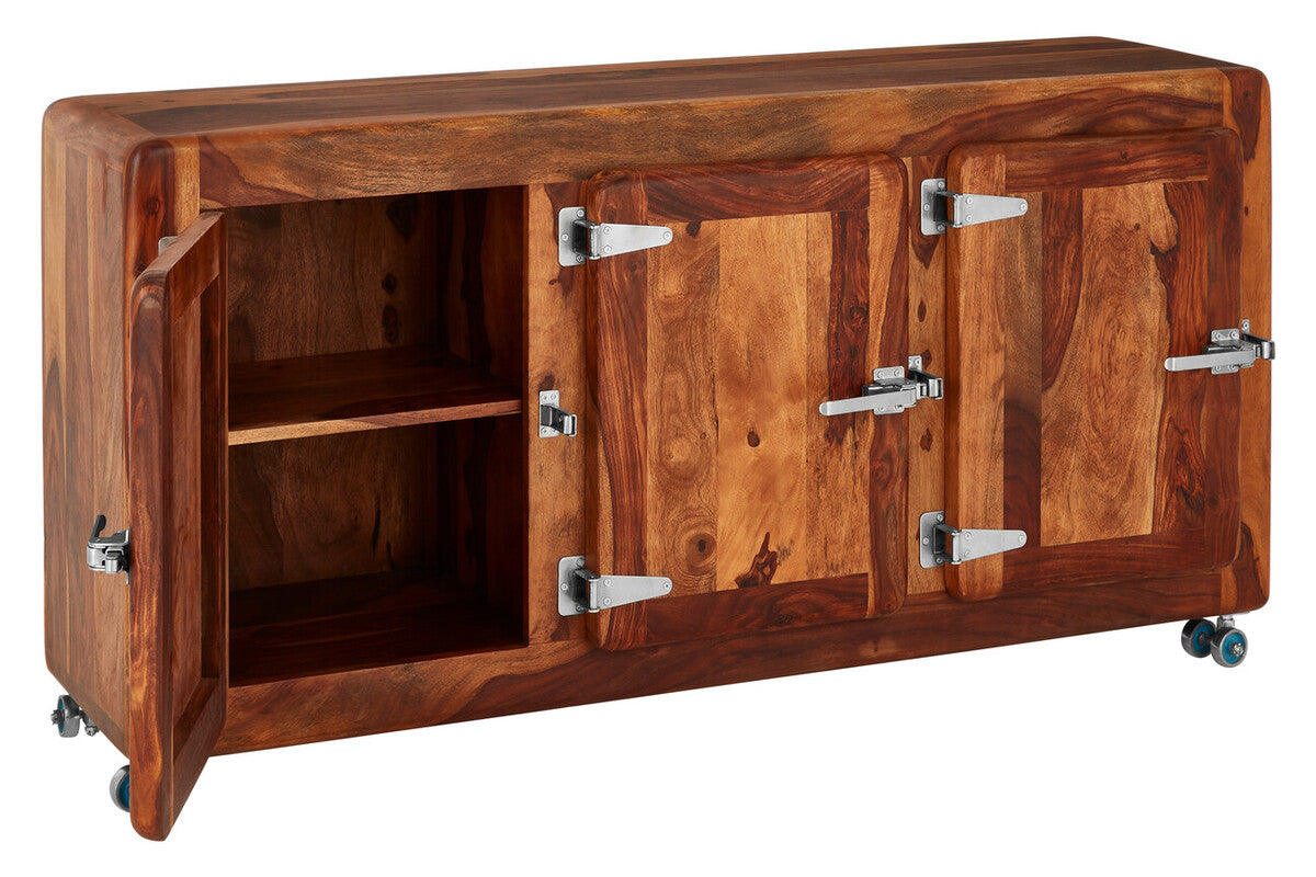 Orsina Marwar Sheesham Wood Sideboard | Mobile 3-Door Storage Cabinet
