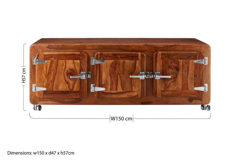 Orsina Marwar Wood Low Sideboard – Brown 3-Cupboard Storage Unit