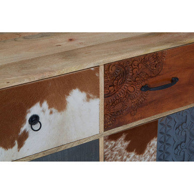 Orsina Marwar Tall Sideboard – Wood Storage Cabinet with Cowhide