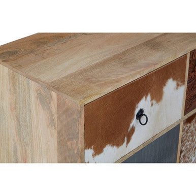 Orsina Marwar Tall Sideboard – Wood Storage Cabinet with Cowhide