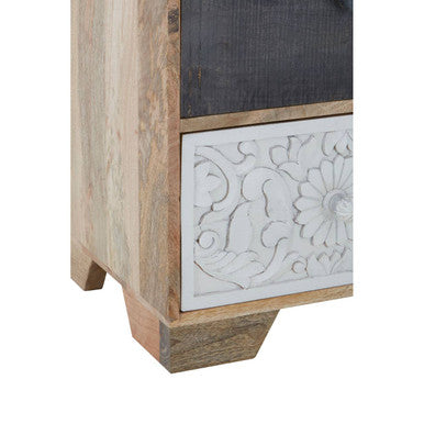 Orsina Marwar Tall Sideboard – Wood Storage Cabinet with Cowhide