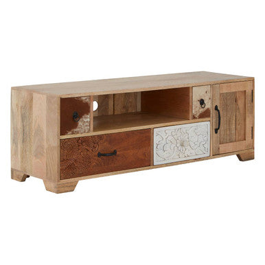 Orsina Marwar Mango Wood Media Unit – 4-Drawer Carved TV Console