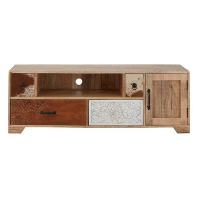 Orsina Marwar Mango Wood Media Unit – 4-Drawer Carved TV Console