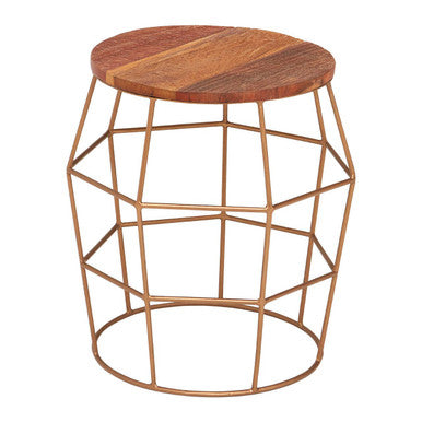 Orsina Round Side Table – Recycled Wood Top with Brass Iron Base