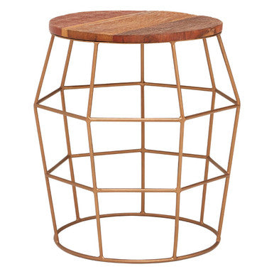 Orsina Round Side Table – Recycled Wood Top with Brass Iron Base