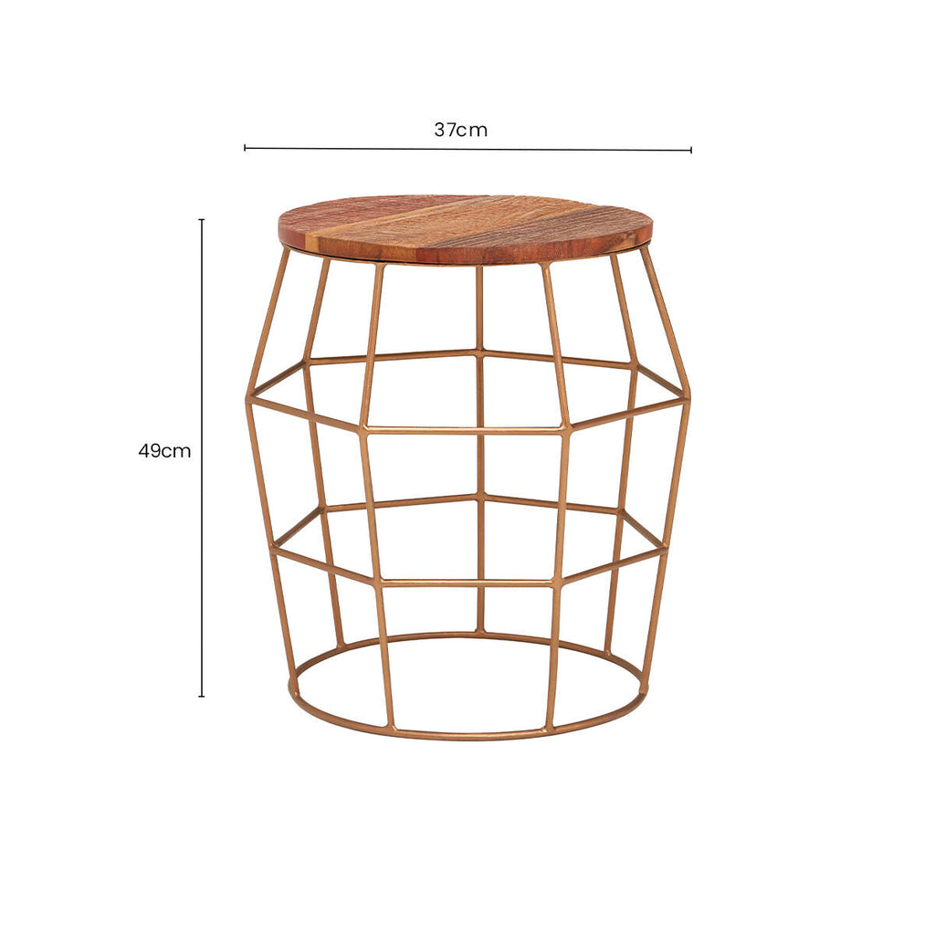 Orsina Round Side Table – Recycled Wood Top with Brass Iron Base