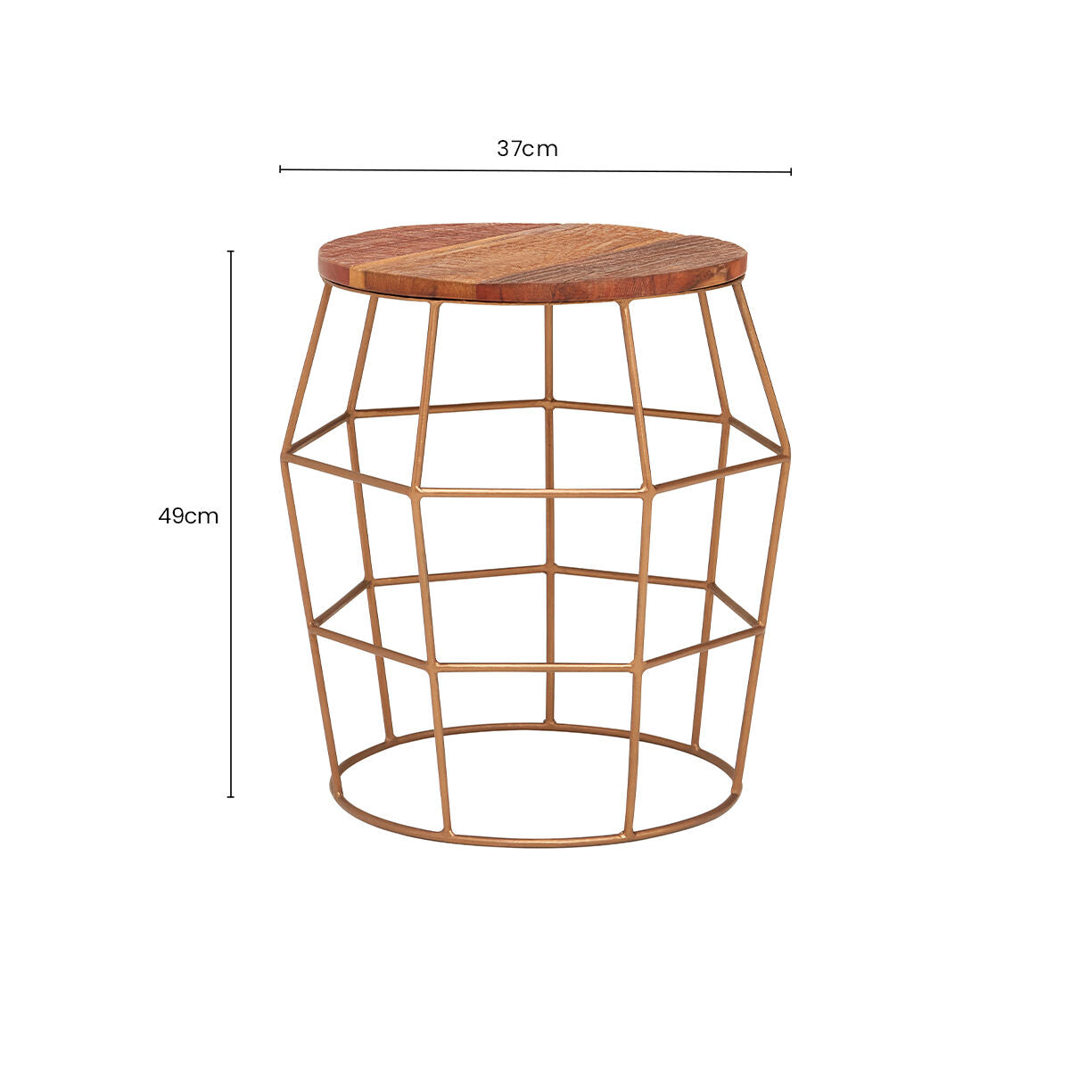 Orsina Round Side Table – Recycled Wood Top with Brass Iron Base