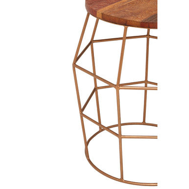 Orsina Round Side Table – Recycled Wood Top with Brass Iron Base
