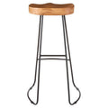Orsina Nandri Acacia Wood Bar Stool | Carved Seat & Black Iron Frame