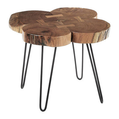 Orsina Acacia Wood Side Table | Black Hairpin Legs & Geometric Inlay
