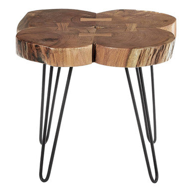 Orsina Acacia Wood Side Table | Black Hairpin Legs & Geometric Inlay