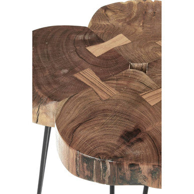Orsina Acacia Wood Side Table | Black Hairpin Legs & Geometric Inlay