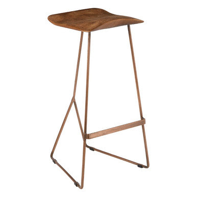 Orsina Nandri Brown Leather Bar Stool with Antique Copper Finish