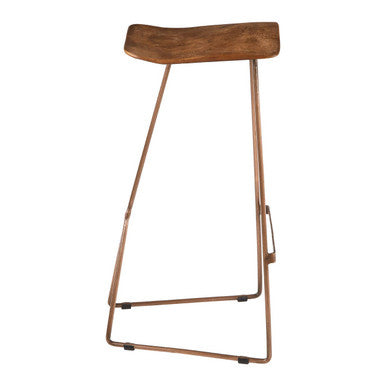 Orsina Nandri Brown Leather Bar Stool with Antique Copper Finish