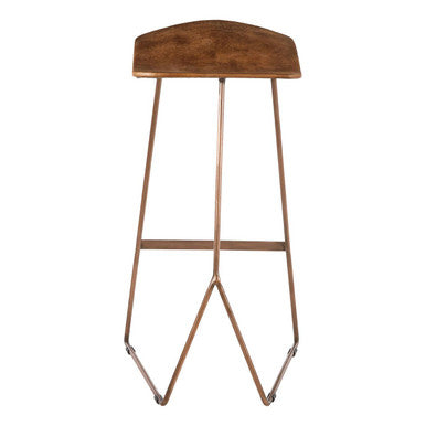 Orsina Nandri Brown Leather Bar Stool with Antique Copper Finish