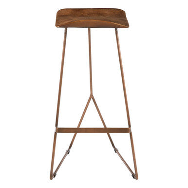 Orsina Nandri Brown Leather Bar Stool with Antique Copper Finish