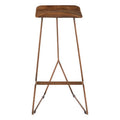 Orsina Nandri Brown Leather Bar Stool with Antique Copper Finish