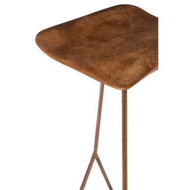 Orsina Nandri Brown Leather Bar Stool with Antique Copper Finish