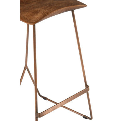 Orsina Nandri Brown Leather Bar Stool with Antique Copper Finish
